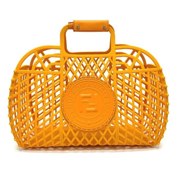 FENDI 8GH389 bucket medium bag Hand Bag Plastic / Leather Orange Based - Picture 1 of 14